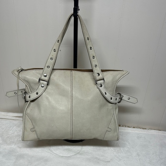Kate Landry Cream Leather Shoulder Bag with Studded Straps made in Italy - Picture 1 of 12